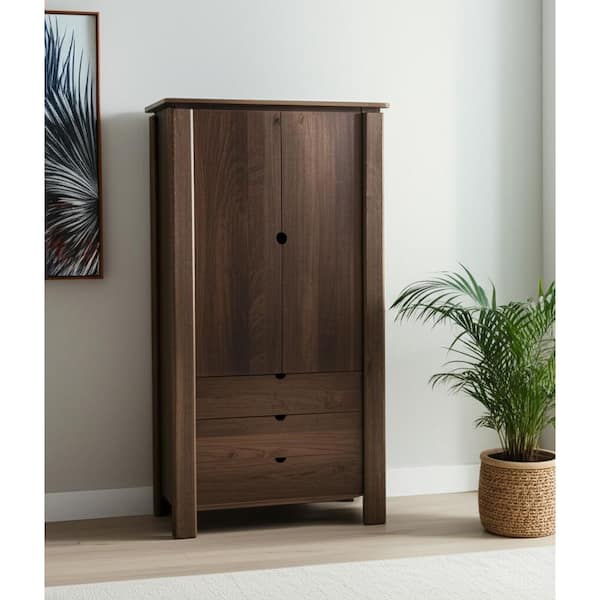 40 in. Dark Brown Solid Wood Curio Cabinet with 2-Doors and 3-Drawers