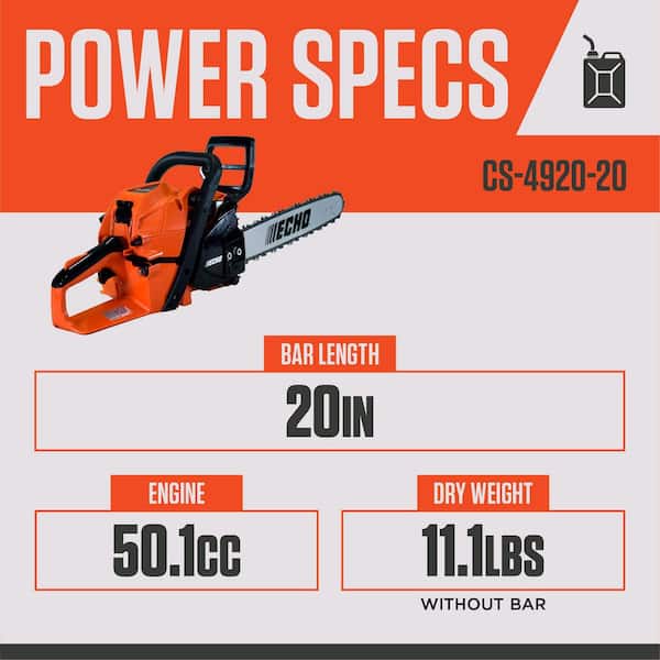 20 in. 50.1 cc 2-Stroke Gas Rear Handle Chainsaw