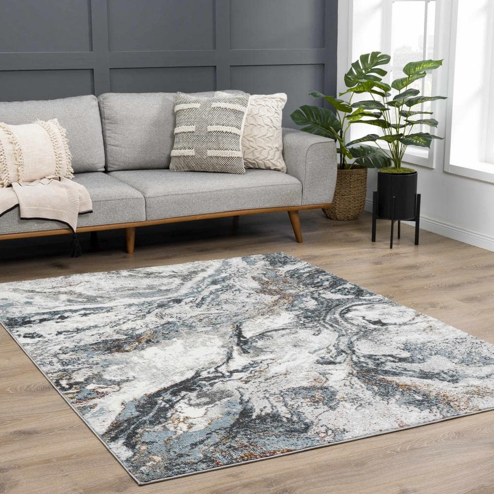 Liverpool Blue and Gray Abstract Medium Pile Area Rug