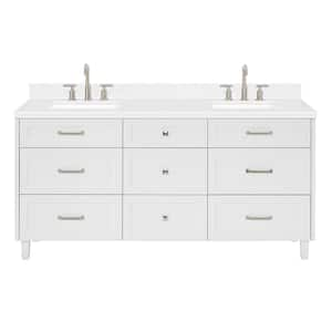 Monroe 72 in. W x 22 in. D x 36 in. H Double Rectangle Sink Bath Vanity in White with Carrara White Quartz Top