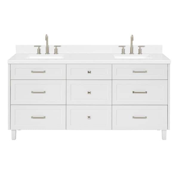 Monroe 72 in. W x 22 in. D x 36 in. H Double Rectangle Sink Bath Vanity in White with Carrara White Quartz Top