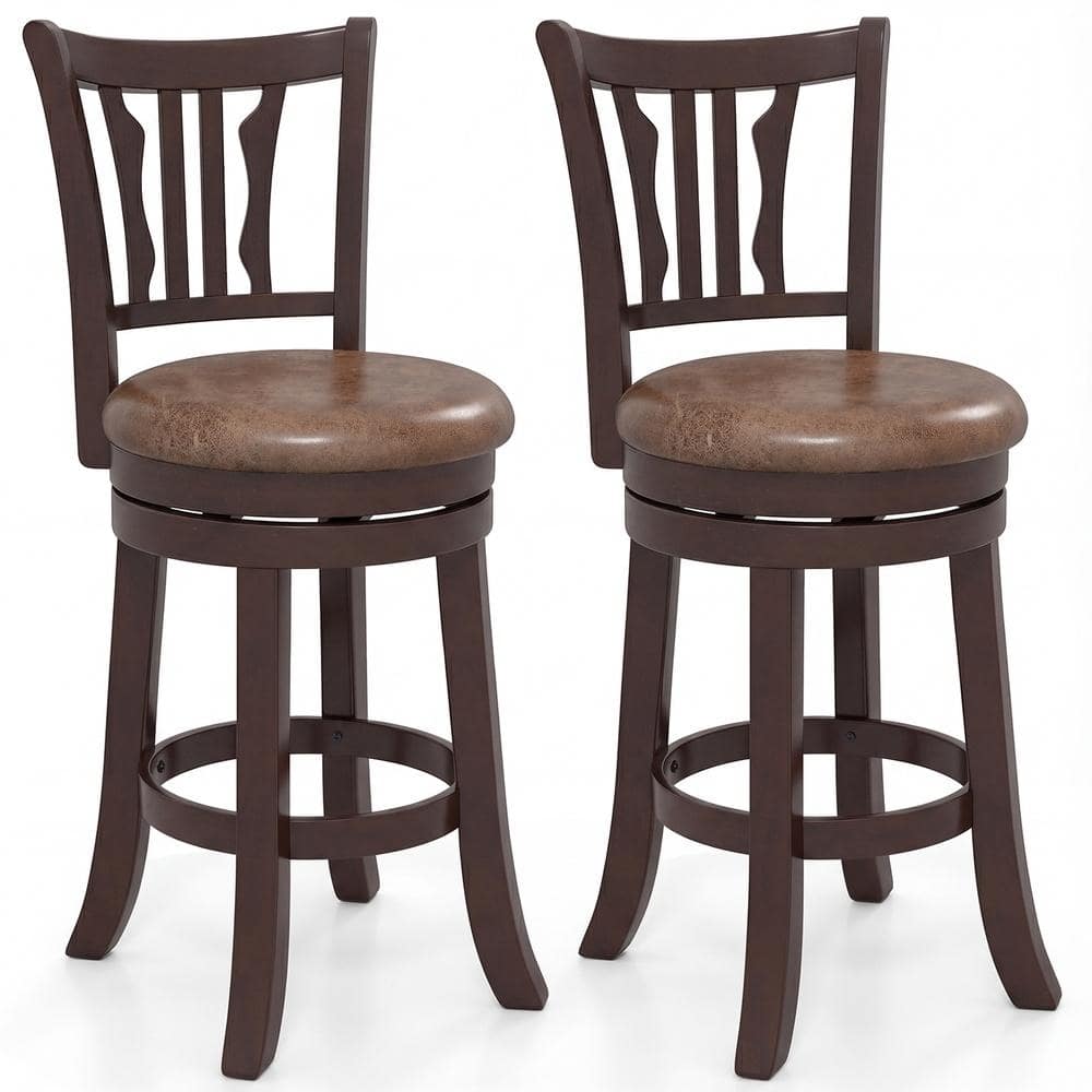 Set of 2 Counter Height Swivel Bar Stools with Back Solid Rubber Wood 400 lb. 16 in. Round Faux Leather 35-39 in. price history on PriceWatchPro