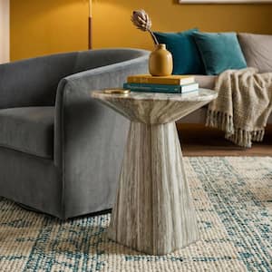 Tando 18 in. Gray Travertine Round Stone End Table