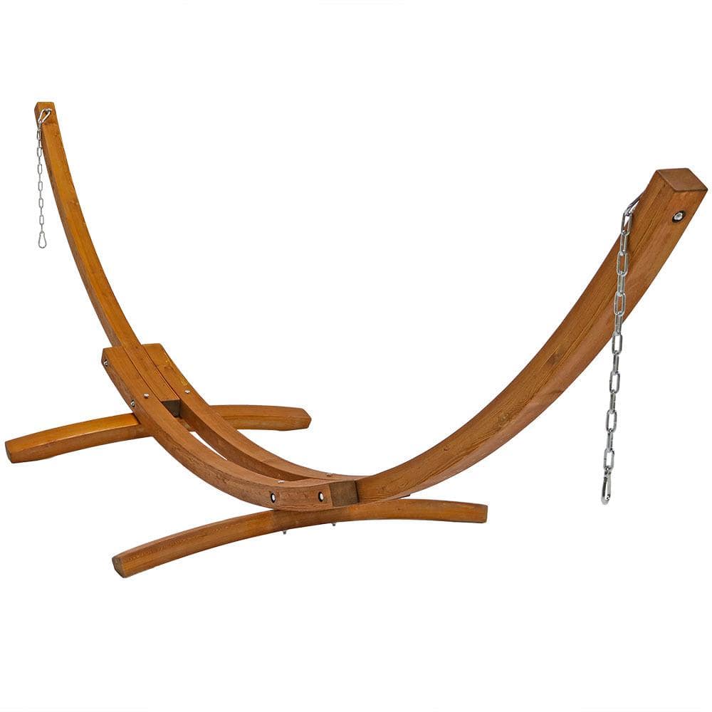 Catalina Beach Blue and Green Quilted 2-Person Hammock with Curved Wood Stand