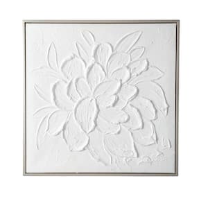 Framed Embossed Flower White Wall Art, 27.5 in. x 27.5 in.