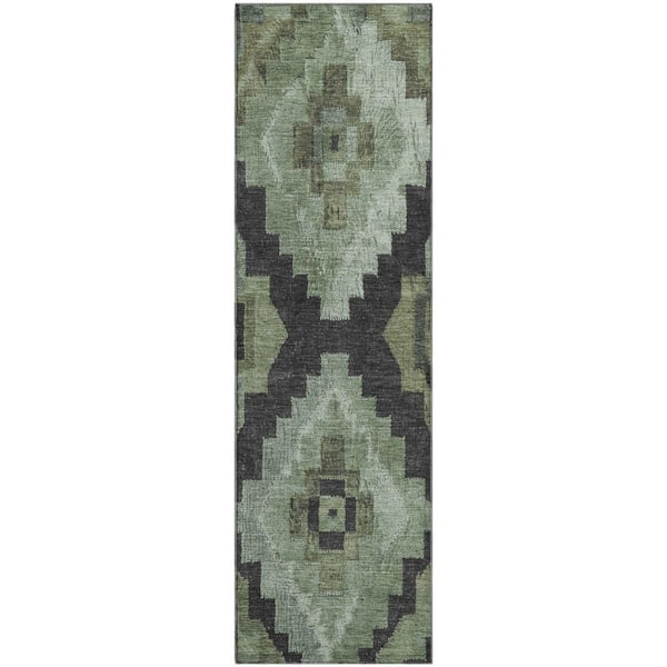 Mayfield Premium Machine Washable Abstract AMF1894 Aloe 2 ft. 3 in. x 7 ft. 6 in. Runner Rug