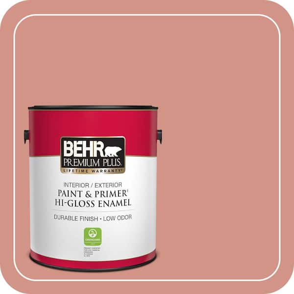 BEHR PREMIUM PLUS 1 gal. #T15-20 Peach Preserve Hi-Gloss Enamel Interior/Exterior Paint & Primer