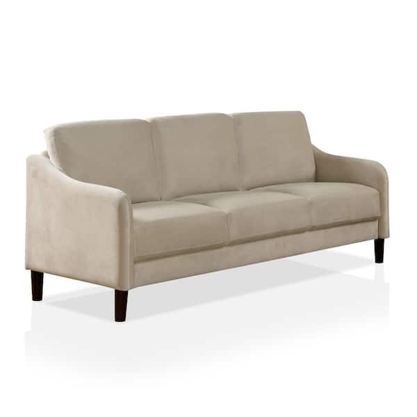 Furniture of America Sassen 75 in. Slope Arm Polyester Straight Sofa in Beige
