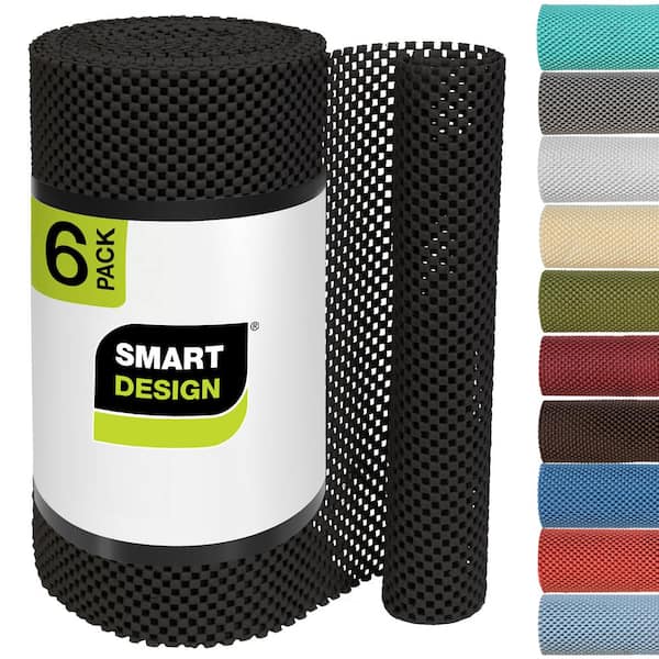 Smart Design Premium Grip Black 18 in. D x 576 in. L Solid Non-Slip, Drawer and Shelf Liners (6-Pack)