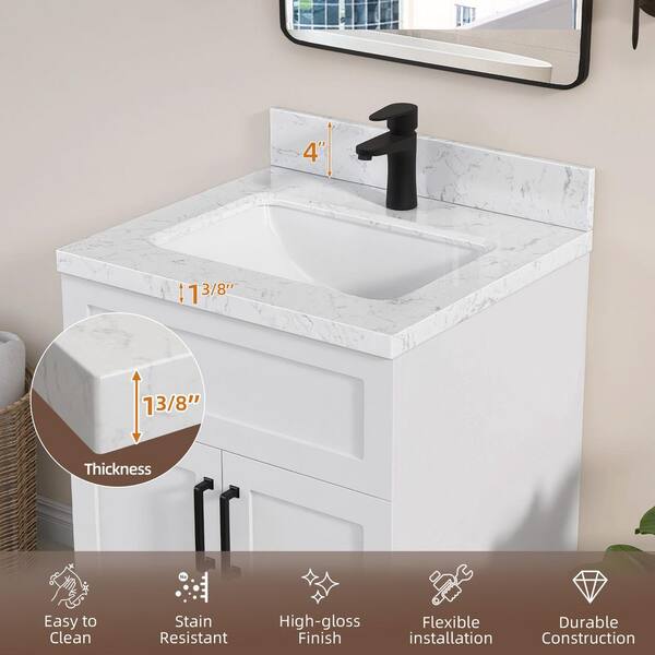 Zeafive Kar 24.4 in. W x 22 in. D Engineered Stone White