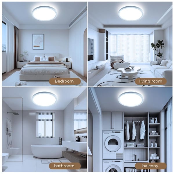 TOZING 9 in. Antique White Round Flat Panel Integrated LED Flush