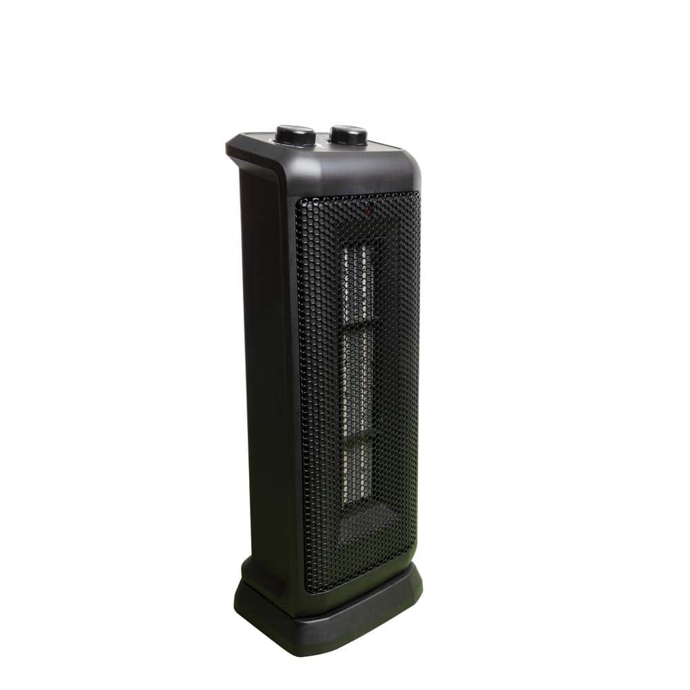 Black Ceramic Electric Tower Heater with Thermostat and Automatic Shut-off