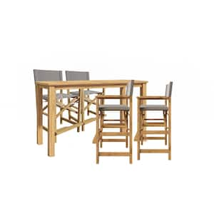 Direceur 5-Piece Teak Rectangle Counter Height Outdoor Dining Set in Taupe