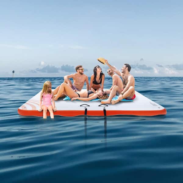 Inflatable Floating Dock, 10 ft. x 10 ft. Inflatable Dock Platform, Non-Slip Water Floating Dock Mat