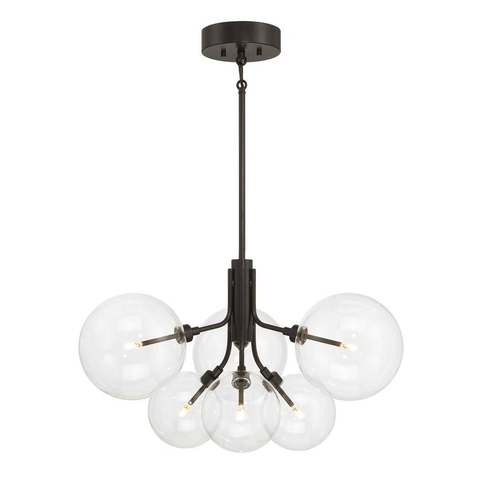 26.75 in. W x 15.5 in. H 6-Light Oil Rubbed Bronze Contemporary Chandelier with Clear Glass Shades and LED Light Bulbs price history on PriceWatchPro