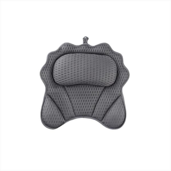 Grey Shoulder and Back Support Ergonomic Design Bath Pillow with 6 Powerful Suction Cups for All Bathtub Types