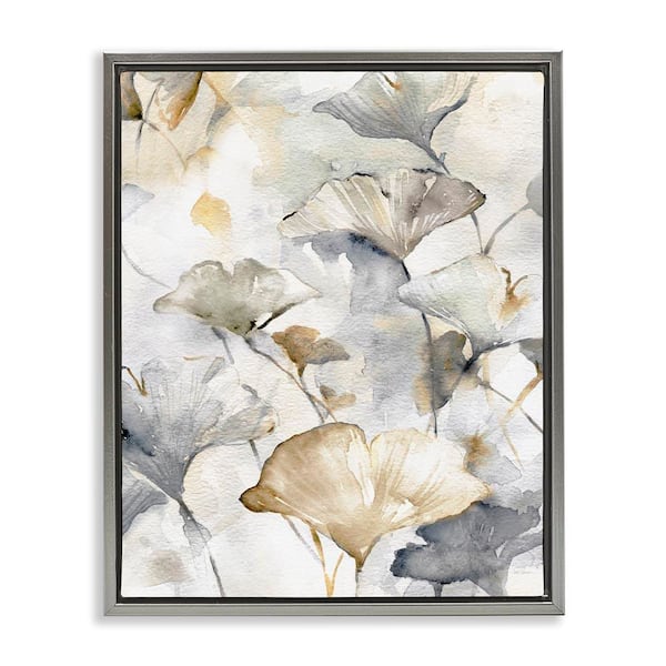 Beige and Grey Gingkoes by Carol Robinson Gray Floater Frame Nature Graphic Art Print 21 in. x 17 in.