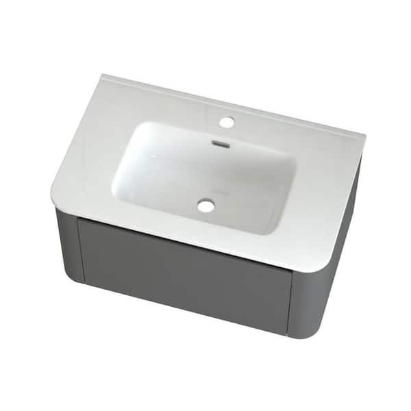 30 in. Single Sink Floating Gray Bath Vanity with White Ceramic Top, Drawer, Unassembled
