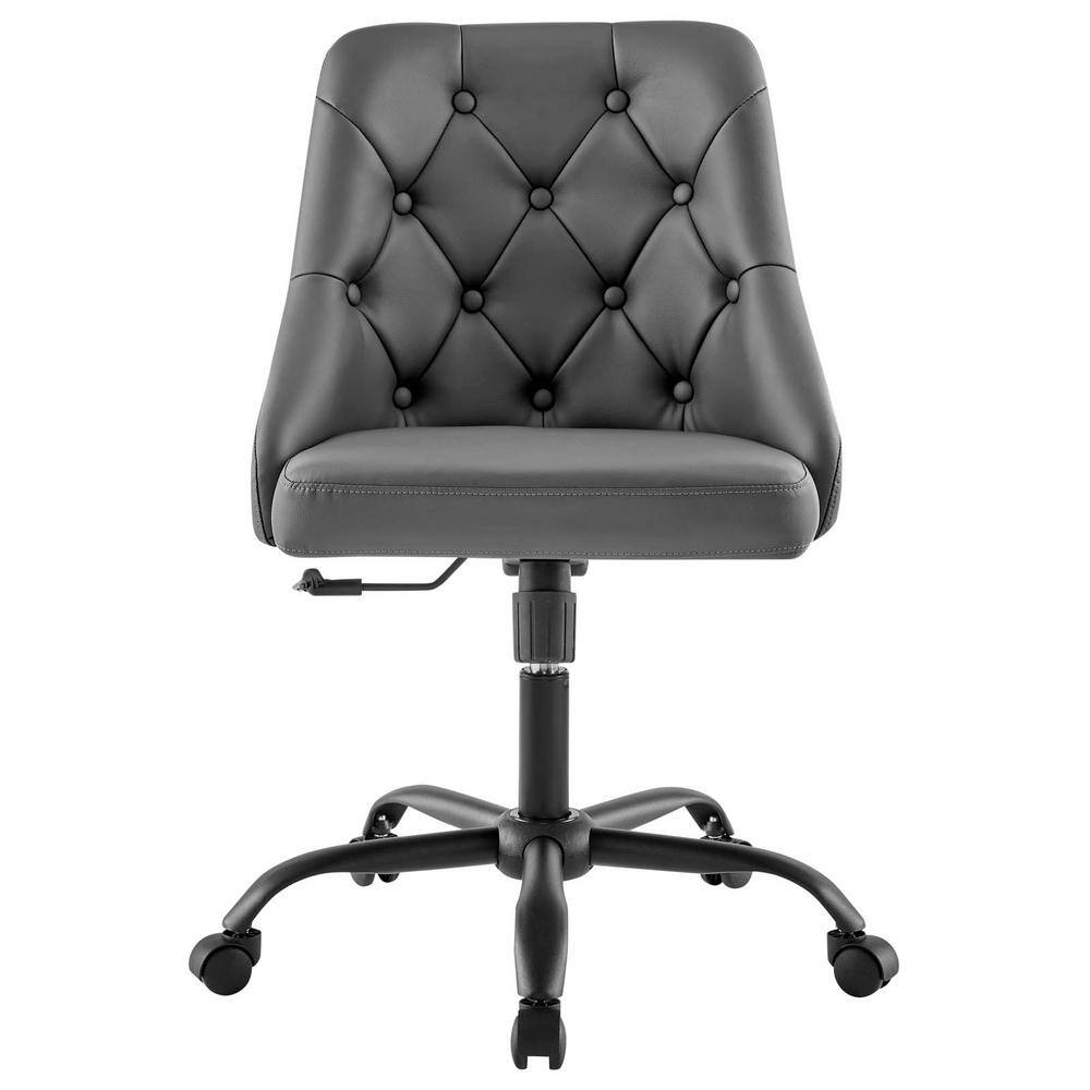Gray Tufted Vegan Leather Swivel Office Chair