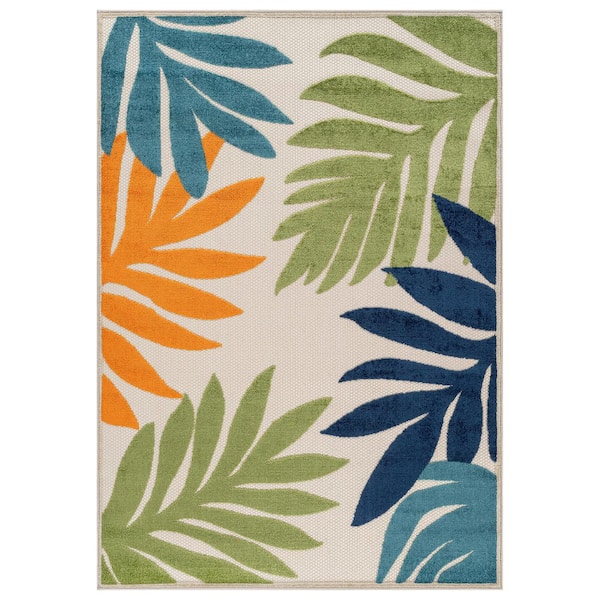 Palm Design Indoor/Outdoor High-Low Textured, Palm, Easy-Clean Patio Rug 4 ft. x 6 ft. Multi Area Rug