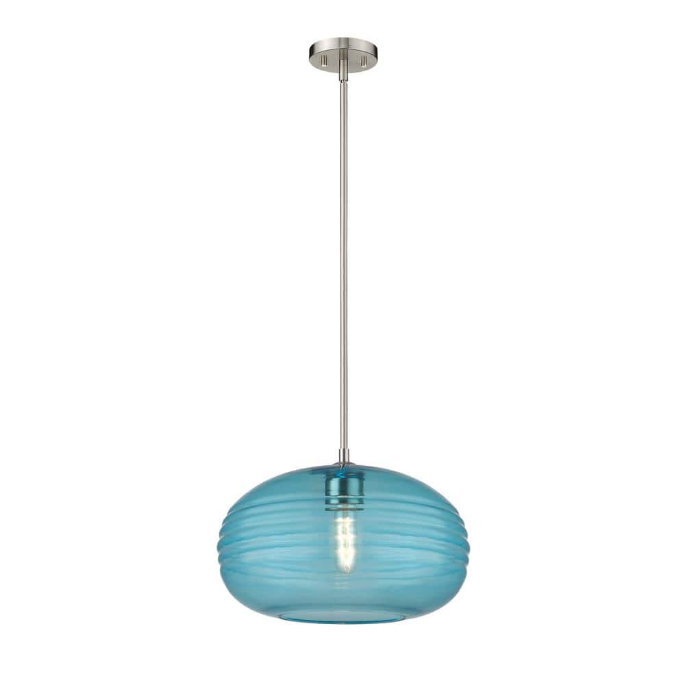 Harmony 100-Watt 1 Light Brushed Nickel 10 in Shaded Pendant Light with Blu