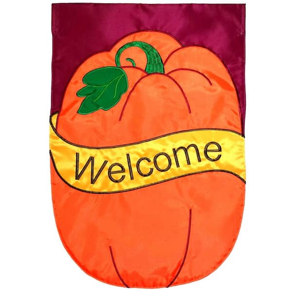 1 ft. x 1-1/2 ft. Welcome Pumpkin Applique Garden Flag