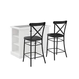 Seaside White Kitchen Island with Matte Black Counter Stools
