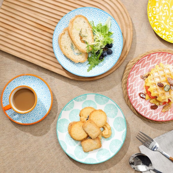 Numhew Assorted Colors Ceramic 6 fl. oz. Dessert Plates Set of 6