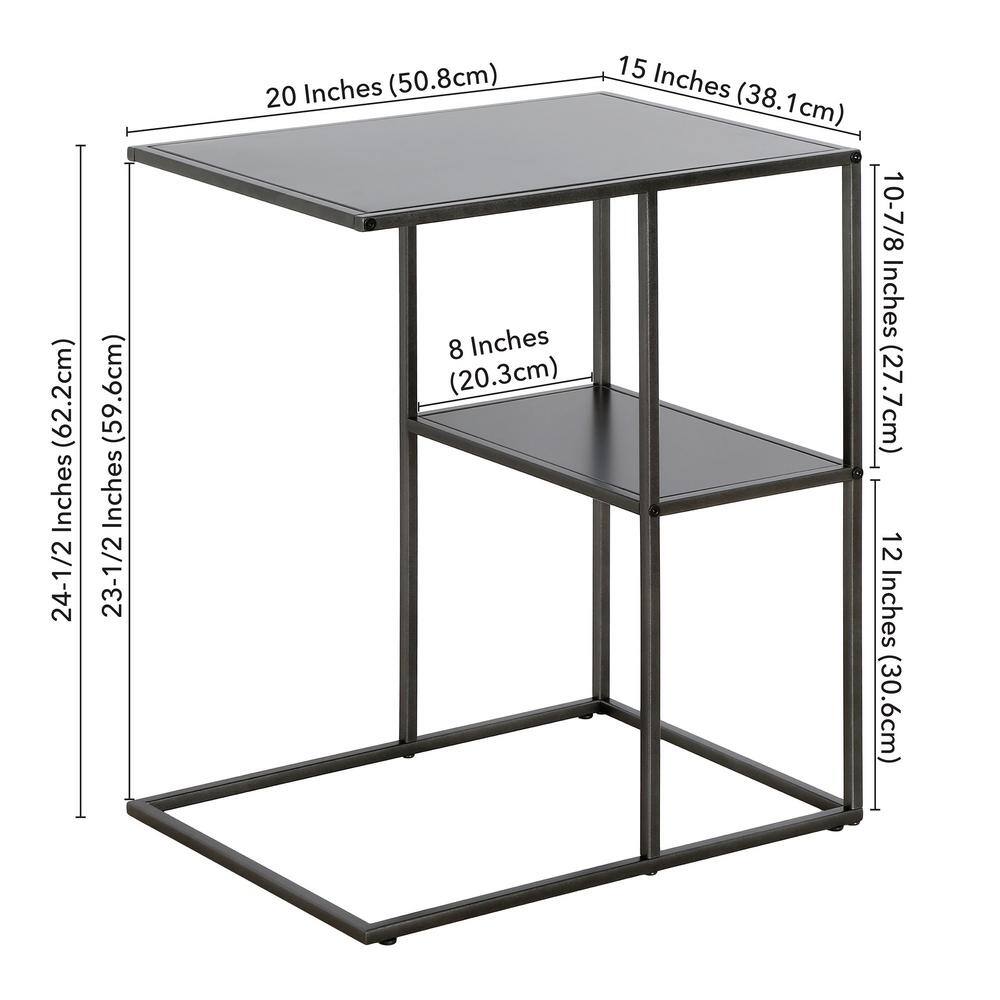 Modern Gunmetal Gray Metal C-Shaped Side Table with Staggered Shelves