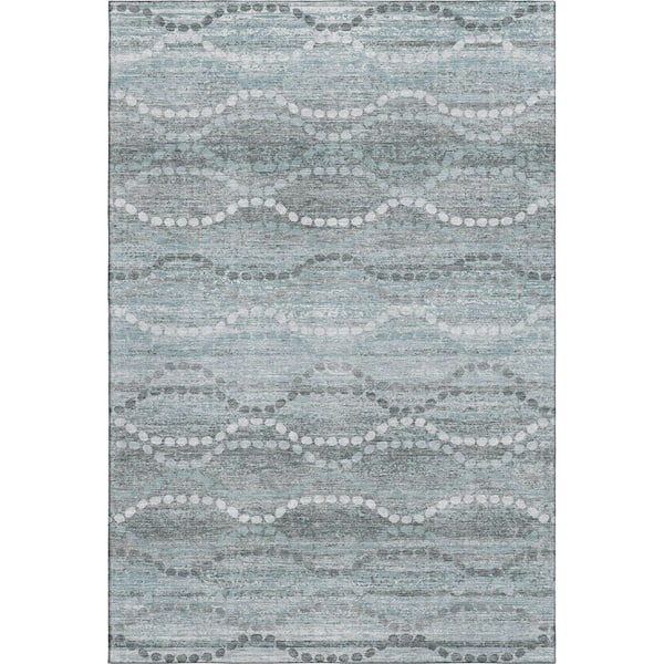 Mayfield Premium Machine Washable Abstract AMF2030 Teal 5 ft. x 7 ft. 6 in. Area Rug