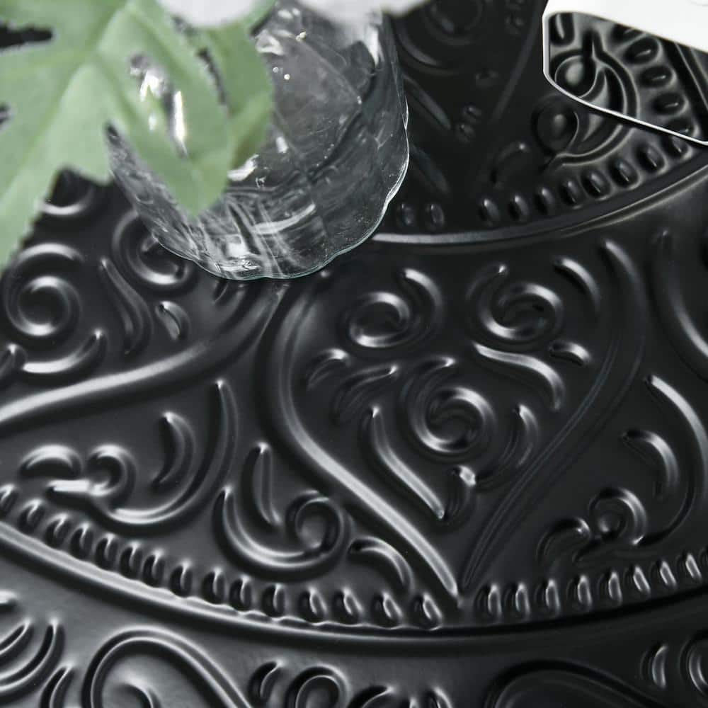 HOMCOM 24" Round Black Metal Coffee Table with Hammered Tray Top