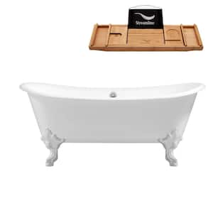 72 in. Cast Iron Clawfoot Non-Whirlpool Bathtub in Glossy White with Glossy White Drain and Glossy White Clawfeet
