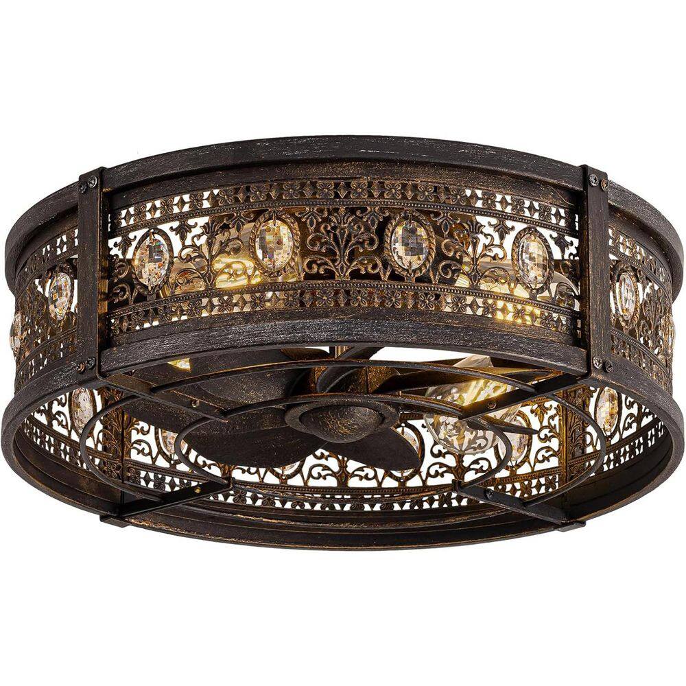 18 in. White Vintage Ceiling Fans with Lights and Remote, Victorian Rustic Crystal Fandelier, Flush Mount for Bedroom price history on PriceWatchPro