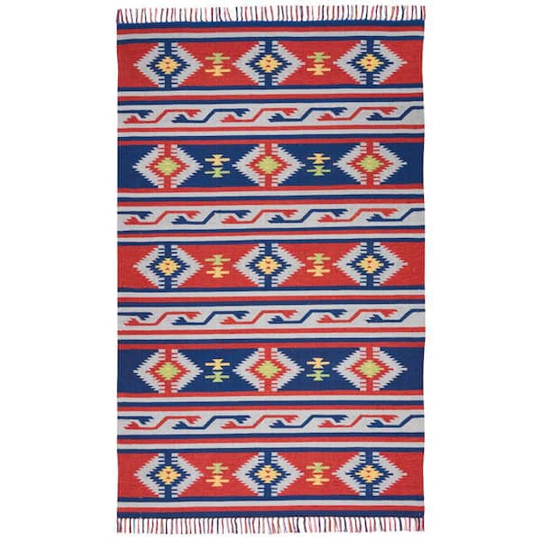 Nourison Baja Blue/Red 4 ft. x 6 ft. Tribal Transitional Area Rug