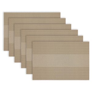 Milan 18 in. x 12 in. Champagne With Lurex Stripe Reversible Texteline Wipe Clean Placemat Set of 6
