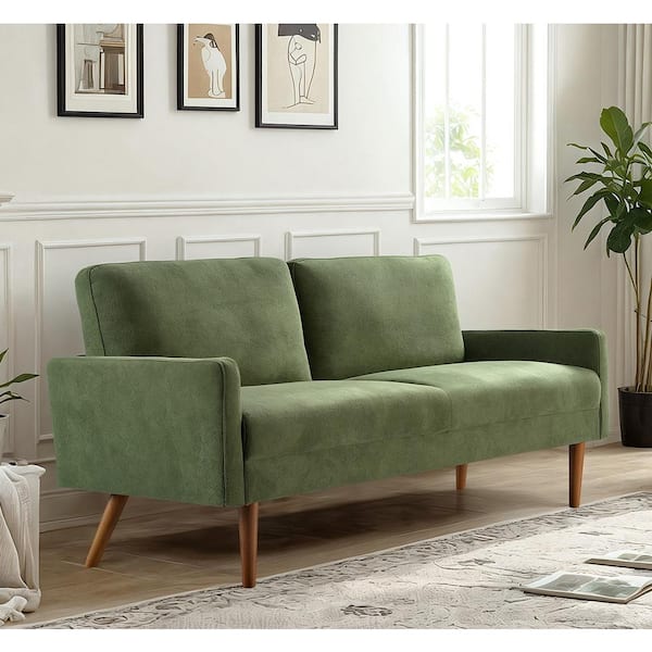 US Pride Furniture Angles 67 in. Wide Square Arm Velvet Modern Rectangle Sofa in. Green