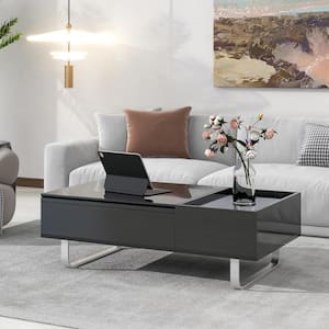 45.3 in. Black Rectangle MDF Coffee Table with Lifted Tabletop, High-gloss Surface and Storage Drawer