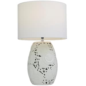 23 in. White Ceramic Cutout Floral Task and Reading Table Lamp