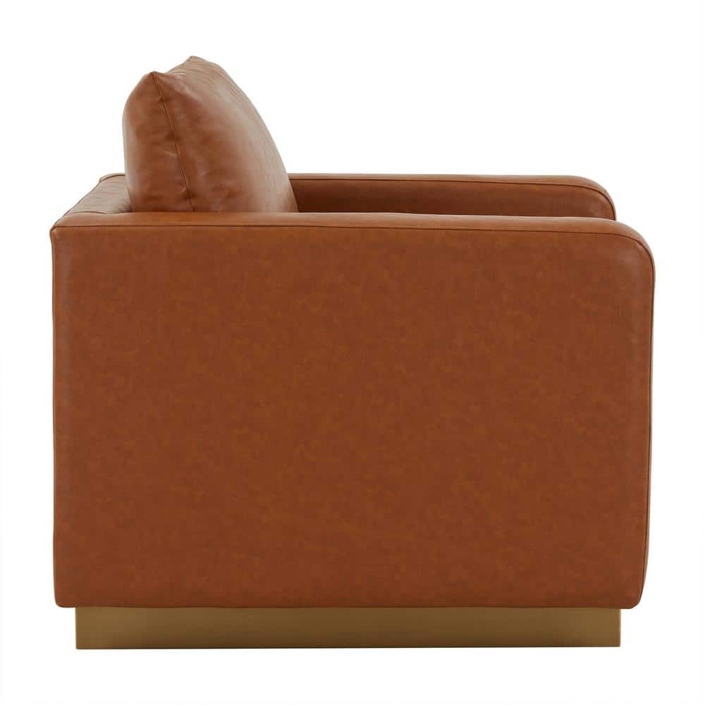 Cognac Tan Leather Accent Chair with Gold Base