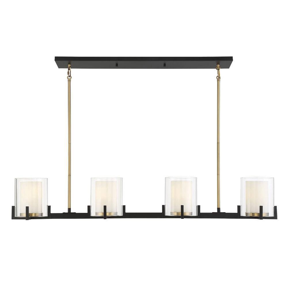 Eaton Contemporary Matte Black Linear Chandelier with Warm Brass Accents
