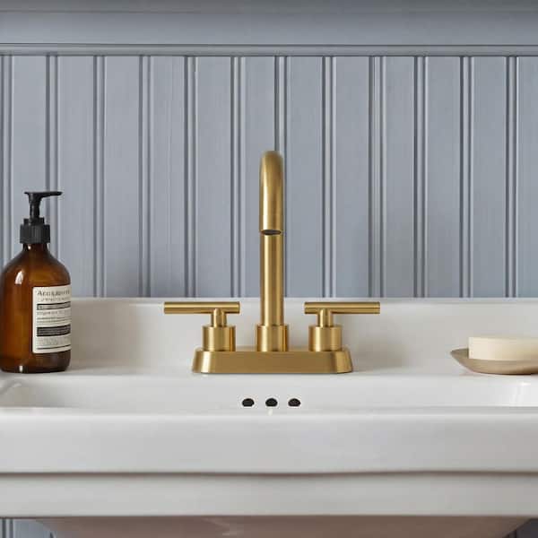 4 in. Centerset 2 or 3-Hole Double Handle High Arc Bathroom Faucet in Spot Resistant Brushed Gold with Pop-Up Drain