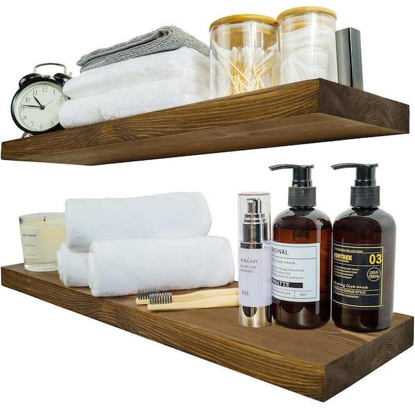 Unbranded 24 in. W x 6.7 in. D Walnut Color Decorative Wall Shelf, Wide Rustic Wooden Wall Shelves (Set of 2)
