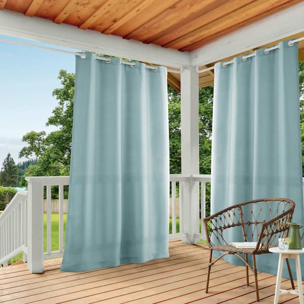 EXCLUSIVE HOME Cabana Blue Solid Light Filtering 54 in. x 120 in. Grommet Top Indoor/Outdoor Curtain Panel (Set of 2)