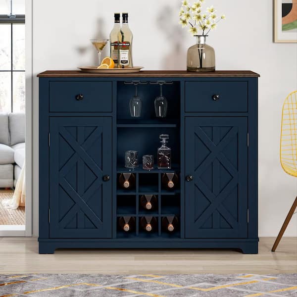 FESTIVO Navy Wood Bar Cabinet with Brushed Nickel Knobs