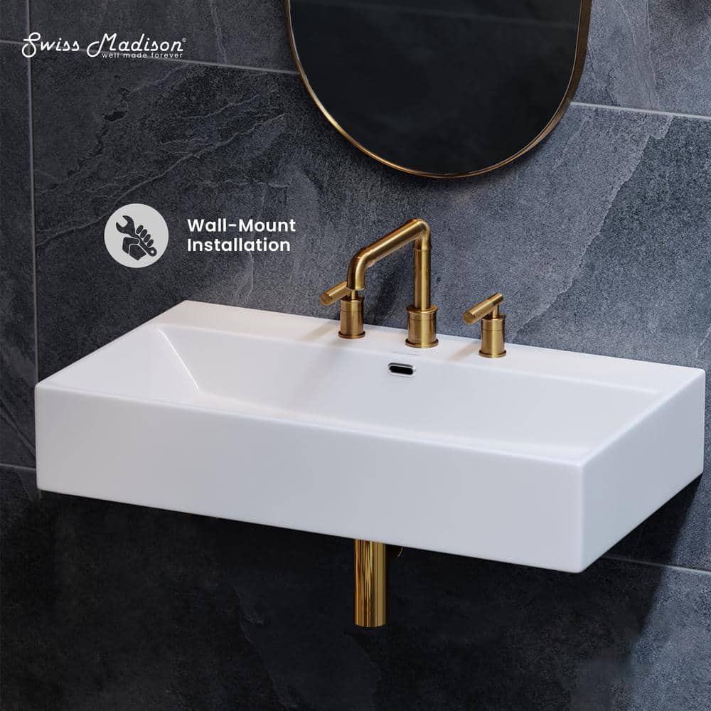 Claire 30" White Ceramic Wall-Mount Rectangular Bathroom Sink
