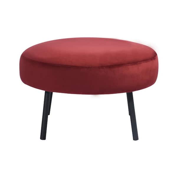 Homy Casa Living Room Red Velvet Ottoman black powder coating legs
