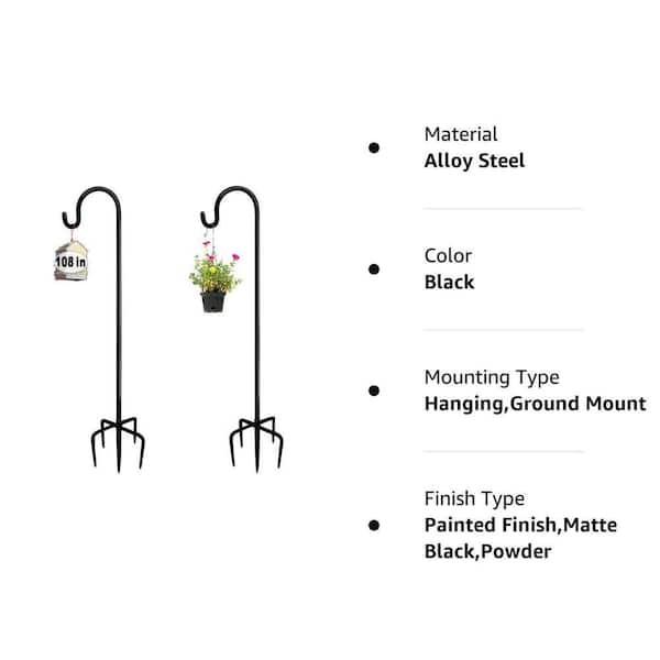 FAWEY TRED INC Height 108 in. Shepherd Hook with 5 Prong Base (2-Packs),  Stake for Bird Feeder Solar Light Plant Hanger Decor, Metal CY9GS71S9V