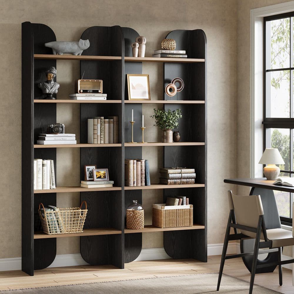 Eulas 70.87 in. Tall Black Wood Bookcase, 5-Tier Farmhouse Freestanding Bookshelf with Open Shelves for Home Office price history on PriceWatchPro