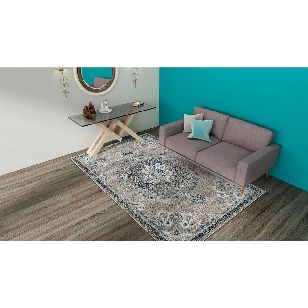 Rectangular Blue Stain-Resistant Synthetic Area Rug
