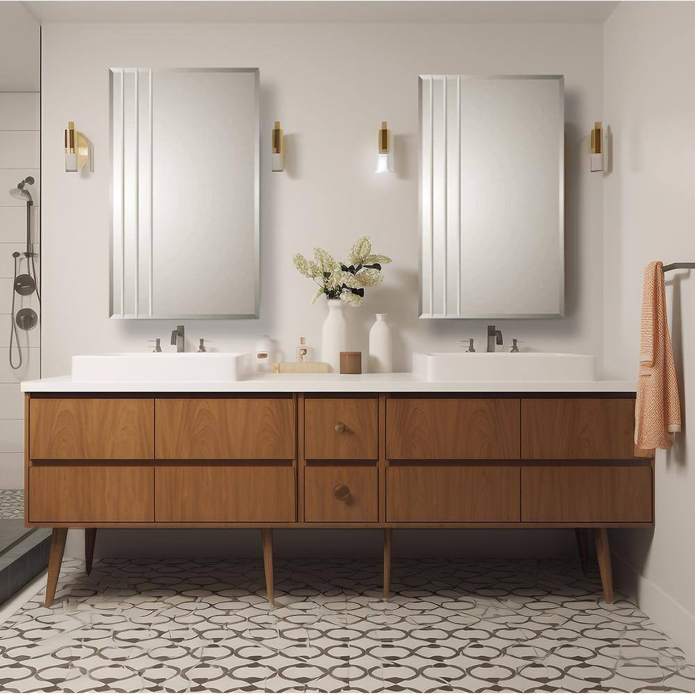 Hawes Eclectic Styled 16 in. x 26 in. Beveled 3- V Groove Rectangle Beveled Mirror Recessed Bathroom Medicine Cabinet price history on PriceWatchPro